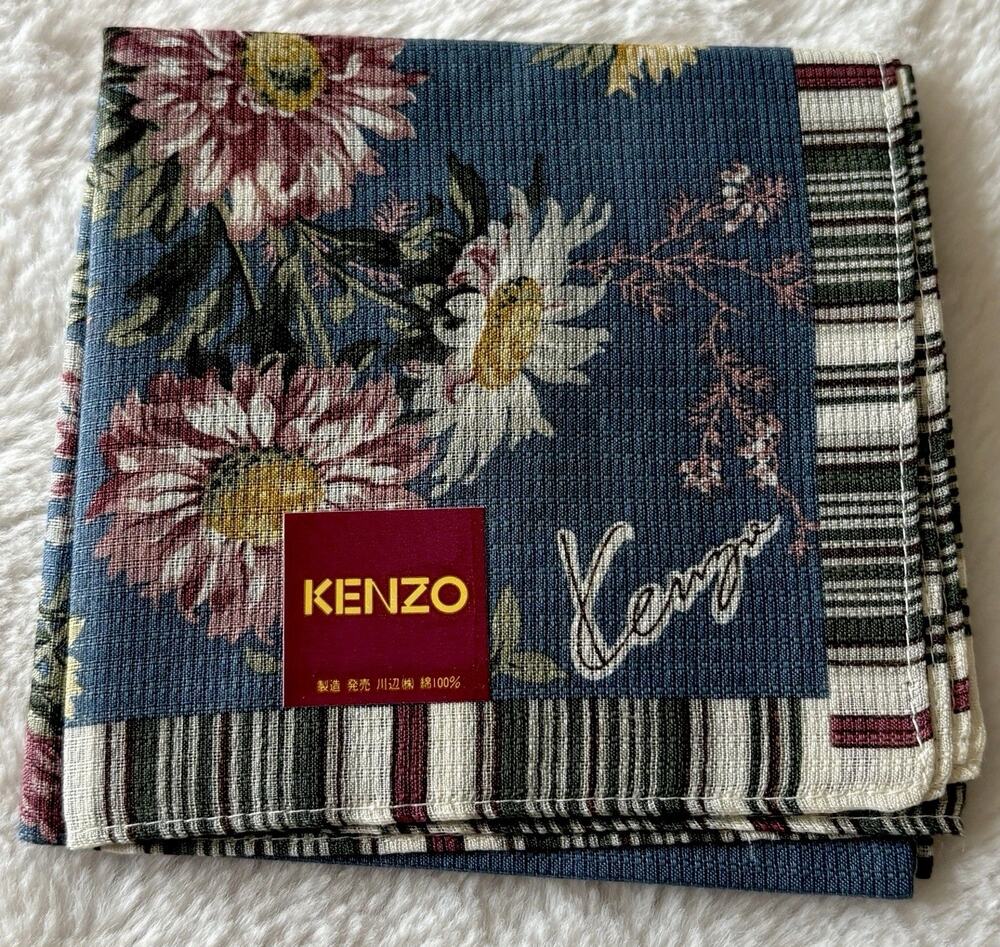 Kenzo Silk Scarf Womens Blue Luxury 17.5" Square Mini Scarf Brand New
